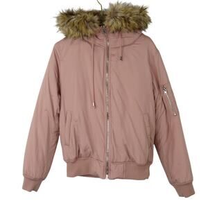 Forever 21 Blush Pink Winter Jacket Faux Fur Hood Small Parka Coat
